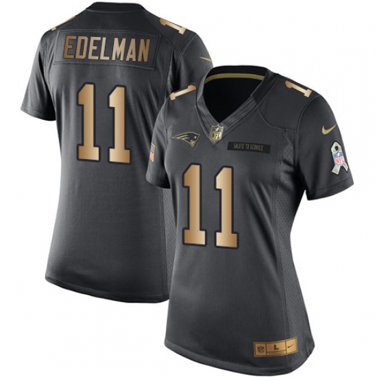 Women's Nike New England Patriots 11 Julian Edelman Limited Black/Gold Salute to Service NFL Jersey