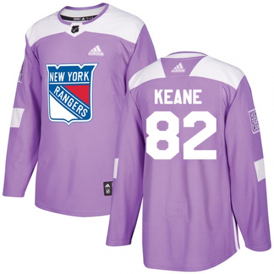 Men's Adidas New York Rangers 82 Joey Keane Authentic Purple Fights Cancer Practice NHL Jersey