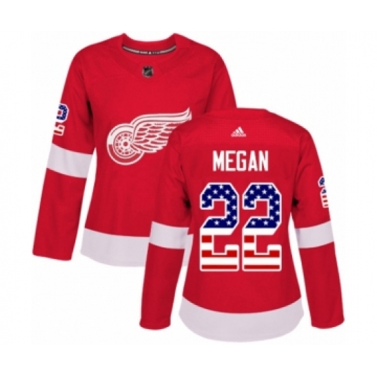 Women's Adidas Detroit Red Wings 22 Wade Megan Authentic Red USA Flag Fashion NHL Jersey