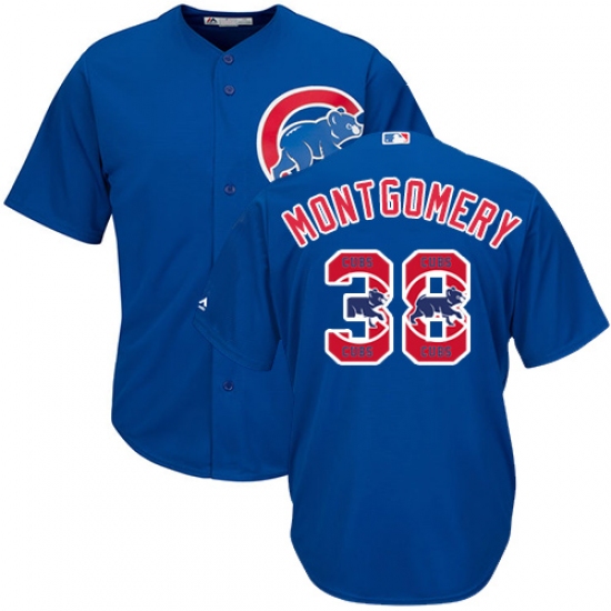 Men's Majestic Chicago Cubs 38 Mike Montgomery Authentic Royal Blue Team Logo Fashion Cool Base MLB Jersey