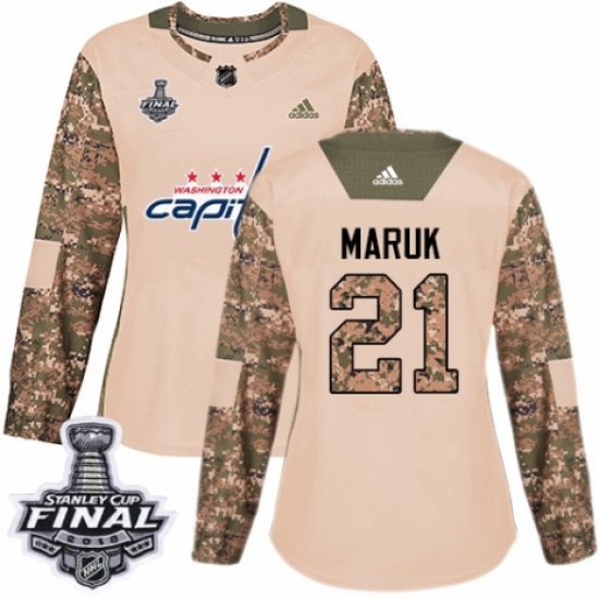 Women's Adidas Washington Capitals 21 Dennis Maruk Authentic Camo Veterans Day Practice 2018 Stanley Cup Final NHL Jersey