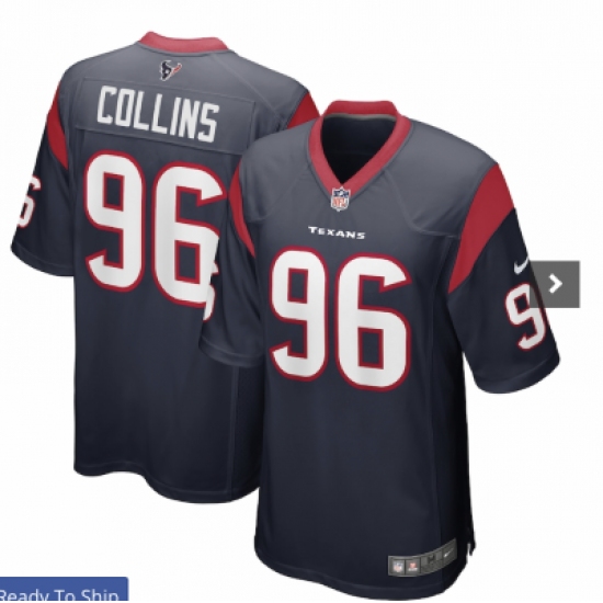 Men's Houston Texans 96 Maliek Collins Navy Nike Game Player Jersey