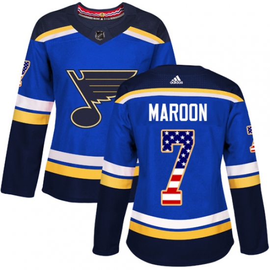 Women's Adidas St. Louis Blues 7 Patrick Maroon Authentic Blue USA Flag Fashion NHL Jersey