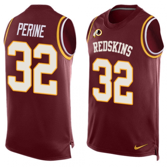 Men's Nike Washington Redskins 32 Samaje Perine Limited Red Player Name & Number Tank Top NFL Jersey