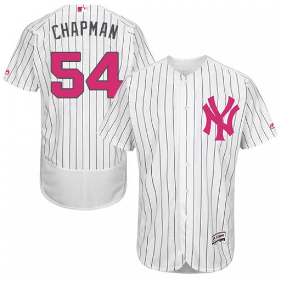 Men's Majestic New York Yankees 54 Aroldis Chapman Authentic White 2016 Mother's Day Fashion Flex Base MLB Jersey