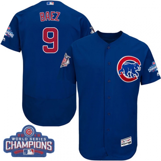 Men's Majestic Chicago Cubs 9 Javier Baez Royal Blue 2016 World Series Champions Flexbase Authentic Collection MLB Jersey