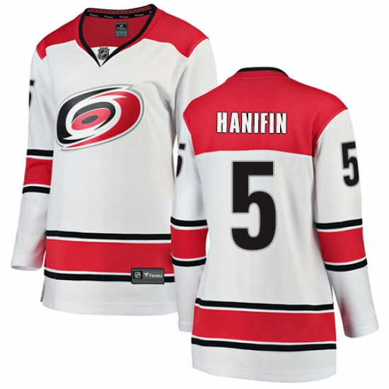 Women's Carolina Hurricanes 5 Noah Hanifin Authentic White Away Fanatics Branded Breakaway NHL Jersey