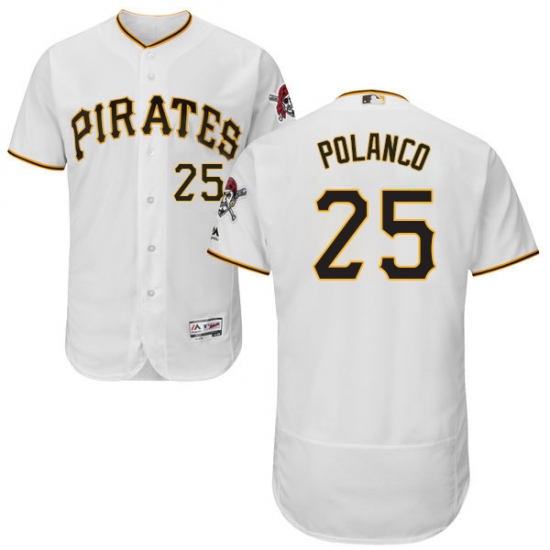 Men's Majestic Pittsburgh Pirates 25 Gregory Polanco White Home Flex Base Authentic Collection MLB Jersey