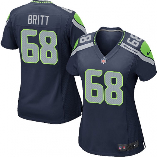 Women's Nike Seattle Seahawks 68 Justin Britt Game Steel Blue Team Color NFL Jersey