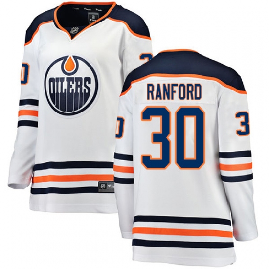 Women's Edmonton Oilers 30 Bill Ranford Authentic White Away Fanatics Branded Breakaway NHL Jersey