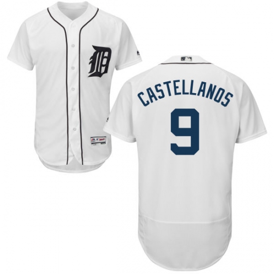 Men's Majestic Detroit Tigers 9 Nick Castellanos White Home Flex Base Authentic Collection MLB Jersey