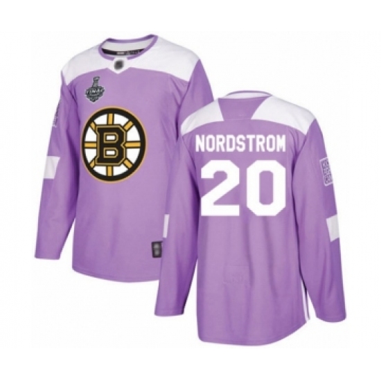 Men's Boston Bruins 20 Joakim Nordstrom Authentic Purple Fights Cancer Practice 2019 Stanley Cup Final Bound Hockey Jersey