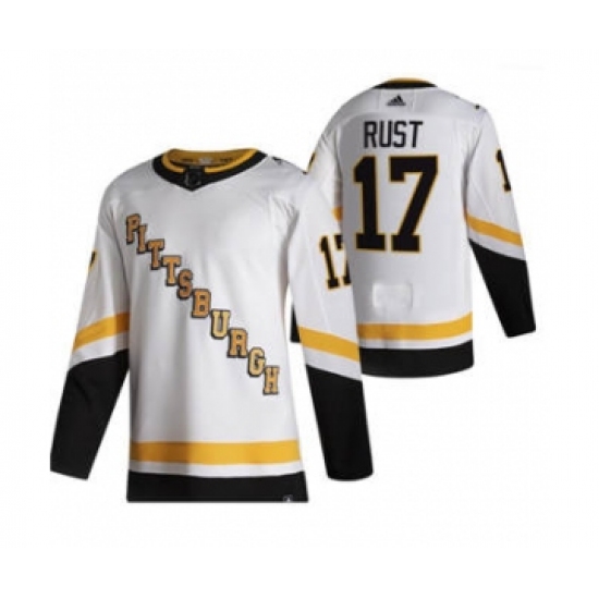 Men's Pittsburgh Penguins 17 Bryan Rust White 2020-21 Reverse Retro Alternate Hockey Jersey