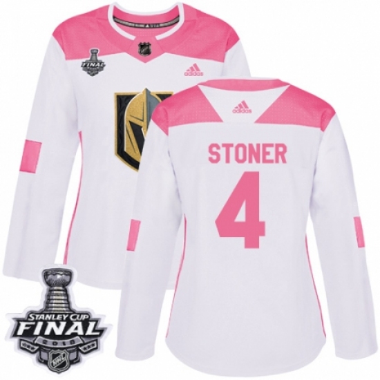 Women's Adidas Vegas Golden Knights 4 Clayton Stoner Authentic White/Pink Fashion 2018 Stanley Cup Final NHL Jersey