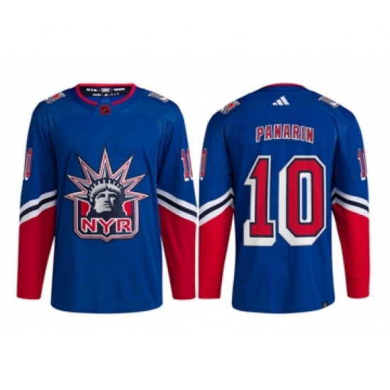 Men's New York Rangers 10 Artemi Panarin Blue 2022 Reverse Retro Stitched Jersey