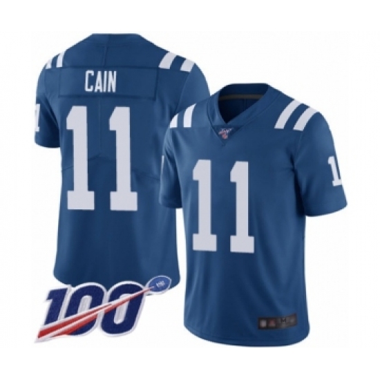 Men's Indianapolis Colts 11 Deon Cain Royal Blue Team Color Vapor Untouchable Limited Player 100th Season Football Jersey