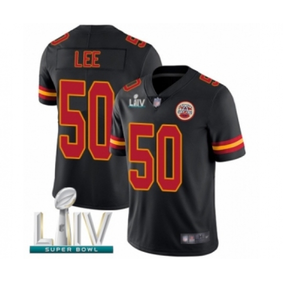 Men's Kansas City Chiefs 50 Darron Lee Limited Black Rush Vapor Untouchable Super Bowl LIV Bound Football Jersey