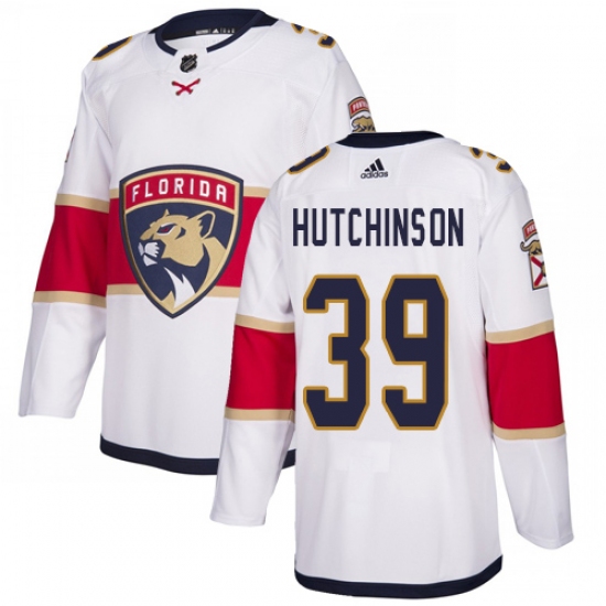 Men's Adidas Florida Panthers 39 Michael Hutchinson Authentic White Away NHL Jersey