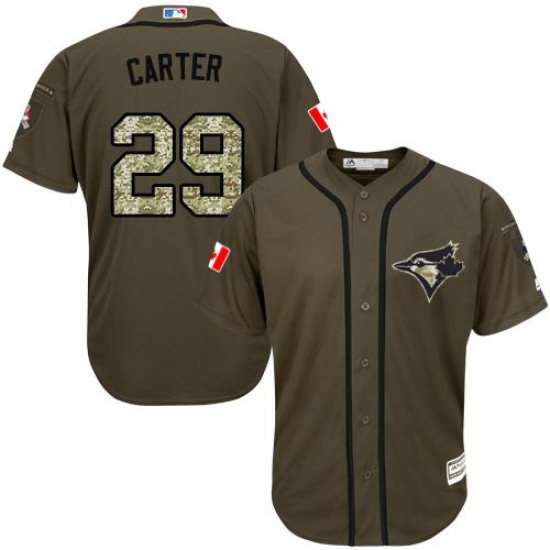 Men's Majestic Toronto Blue Jays 29 Joe Carter Replica Green Salute to Service MLB Jersey