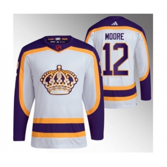 Men's Los Angeles Kings 12 Trevor Moore White 2022 Reverse Retro Stitched Jersey