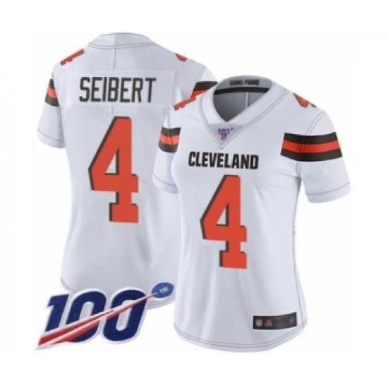 Women's Cleveland Browns 4 Austin Seibert White Vapor Untouchable Limited Player 100th Season Football Jersey