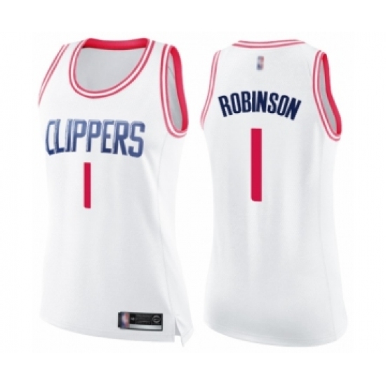 Women's Los Angeles Clippers 1 Jerome Robinson Swingman White Pink Fashion Basketball Jersey