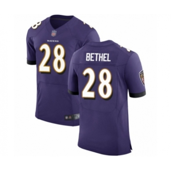 Men's Baltimore Ravens 28 Justin Bethel Purple Team Color Vapor Untouchable Elite Player Football Jersey