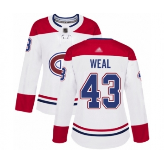 Women's Montreal Canadiens 43 Jordan Weal Authentic White Away Hockey Jersey