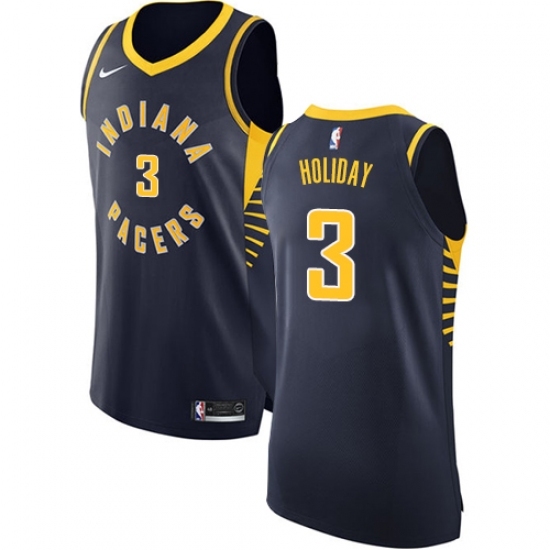 Men's Nike Indiana Pacers 3 Aaron Holiday Authentic Navy Blue NBA Jersey - Icon Edition