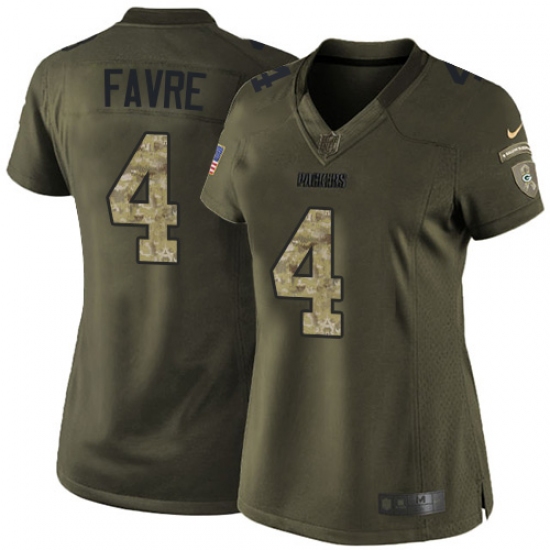 Women's Nike Green Bay Packers 4 Brett Favre Elite Green Salute to Service NFL Jersey
