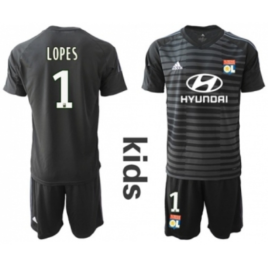 Lyon 1 Lopes Black Goalkeeper Kid Soccer Club Jersey