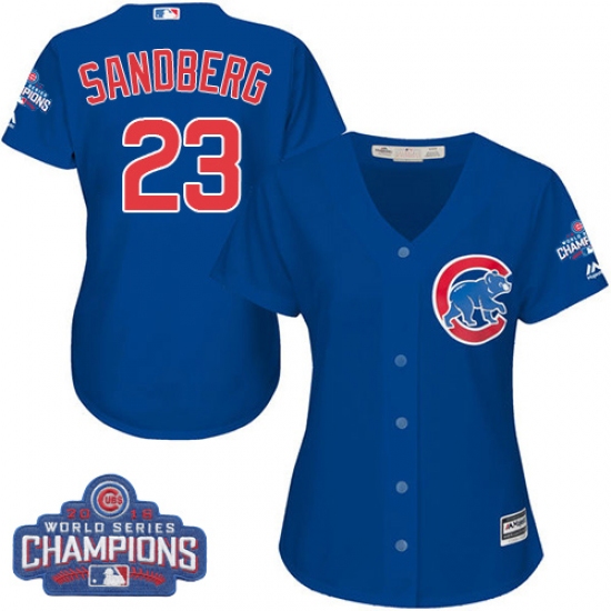 Women's Majestic Chicago Cubs 23 Ryne Sandberg Authentic Royal Blue Alternate 2016 World Series Champions Cool Base MLB Jersey