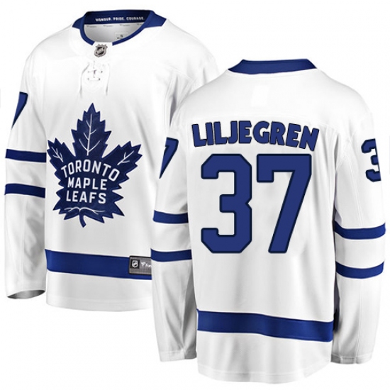 Men's Toronto Maple Leafs 37 Timothy Liljegren Authentic White Away Fanatics Branded Breakaway NHL Jersey