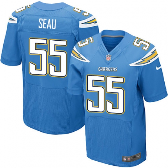 Men's Nike Los Angeles Chargers 55 Junior Seau Elite Electric Blue Alternate NFL Jersey