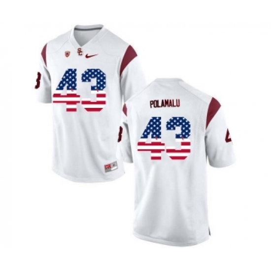 USC Trojans 43 Troy Polamalu White USA Flag College Football Jersey