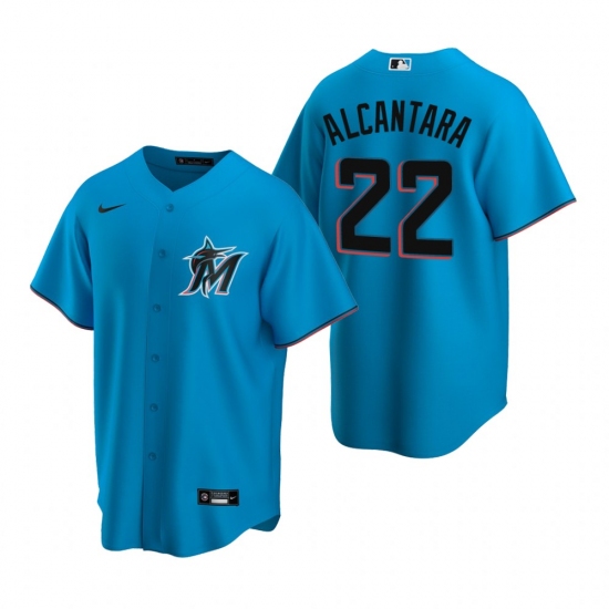 Men's Nike Miami Marlins 22 Sandy Alcantara Blue Alternate Stitched Baseball Jersey