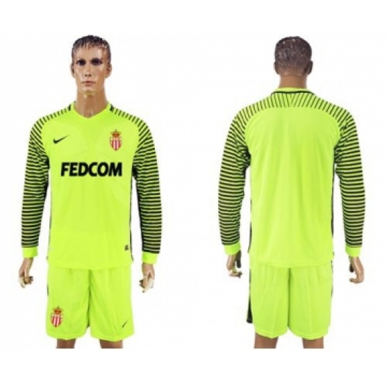 Monaco Blank Shiny Green Goalkeeper Long Sleeves Soccer Club Jersey