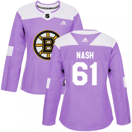 Women's Adidas Boston Bruins 61 Rick Nash Authentic Purple Fights Cancer Practice NHL Jersey