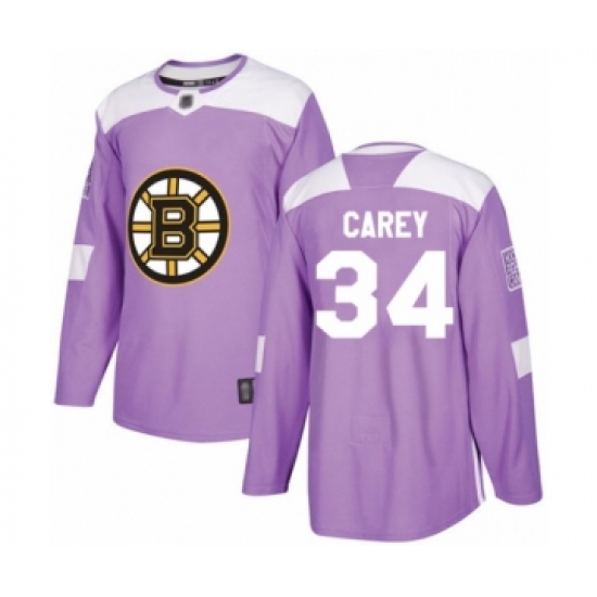 Men's Boston Bruins 34 Paul Carey Authentic Purple Fights Cancer Practice Hockey Jersey