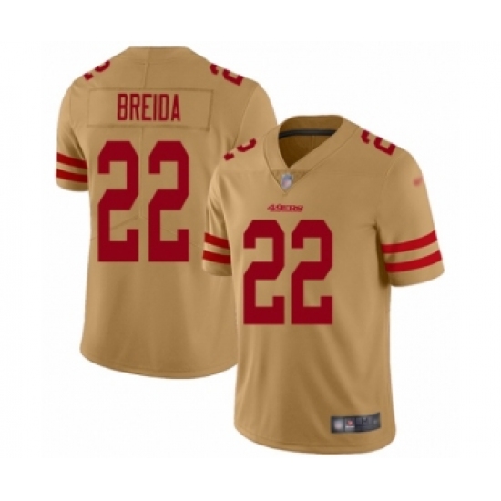 Men's San Francisco 49ers 22 Matt Breida Limited Gold Inverted Legend Football Jersey