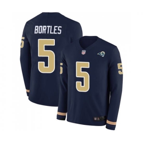 Men's Los Angeles Rams 5 Blake Bortles Limited Navy Blue Therma Long Sleeve Football Jersey