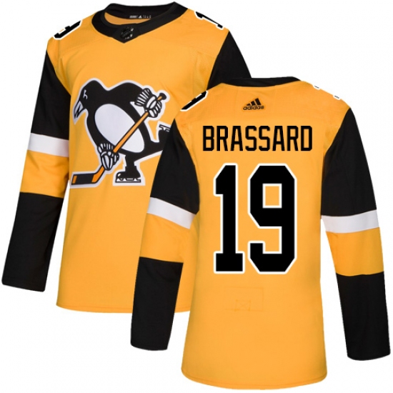 Men's Adidas Pittsburgh Penguins 19 Derick Brassard Premier Gold Alternate NHL Jersey