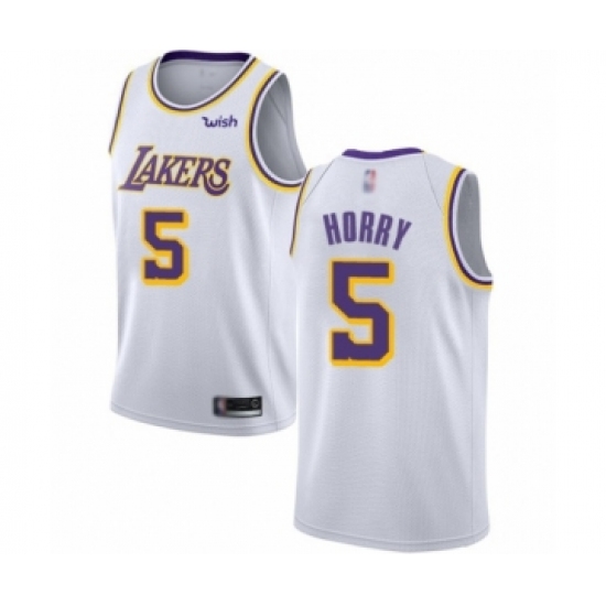 Women's Los Angeles Lakers 5 Robert Horry Authentic White Basketball Jerseys - Association Edition