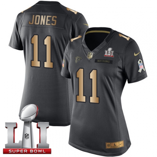 Women's Nike Atlanta Falcons 11 Julio Jones Limited Black/Gold Salute to Service Super Bowl LI 51 NFL Jersey