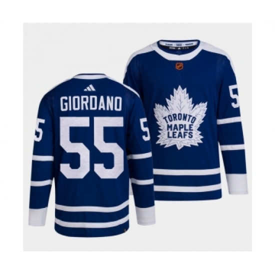 Men's Toronto Maple Leafs Black 55 Mark Giordano Blue 2022 Reverse Retro Stitched Jersey