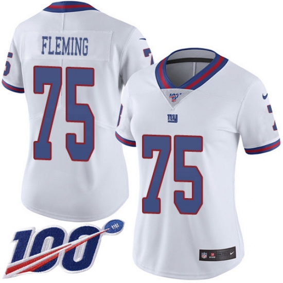 Women's New York Giants 75 Cameron Fleming White Stitched Limited Rush 100th Season Jersey