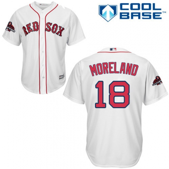 Youth Majestic Boston Red Sox 18 Mitch Moreland Authentic White Home Cool Base 2018 World Series Champions MLB Jersey