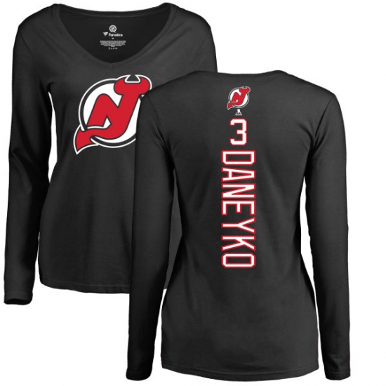 NHL Women's Adidas New Jersey Devils 3 Ken Daneyko Black Backer Long Sleeve T-Shirt