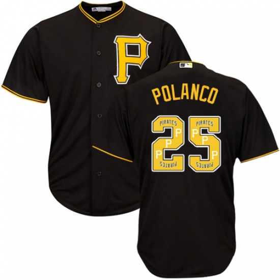 Men's Majestic Pittsburgh Pirates 25 Gregory Polanco Authentic Black Team Logo Fashion Cool Base MLB Jersey