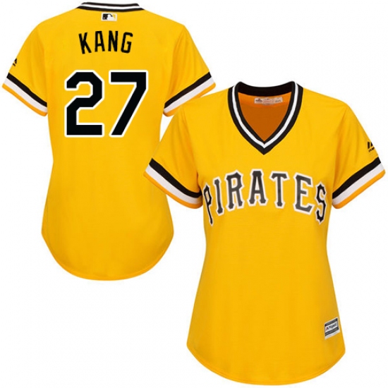 Women's Majestic Pittsburgh Pirates 27 Jung-ho Kang Authentic Gold Alternate Cool Base MLB Jersey